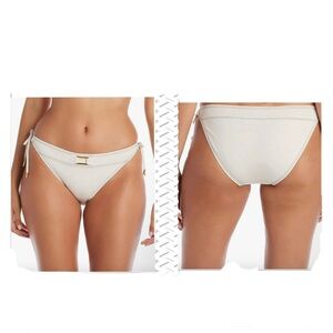 Bleu Rod Beattie Cream Side-Tie Bikini Bottom with Gold Hardware Size 12